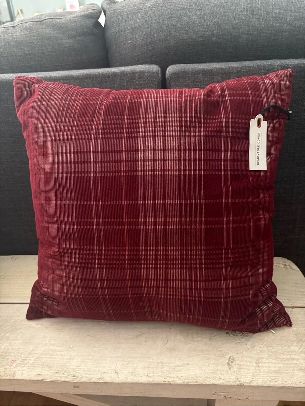 NWT Hearth & Hand Hearth Magnolia Corduroy Plaid Pillow 18x18 In Burgundy